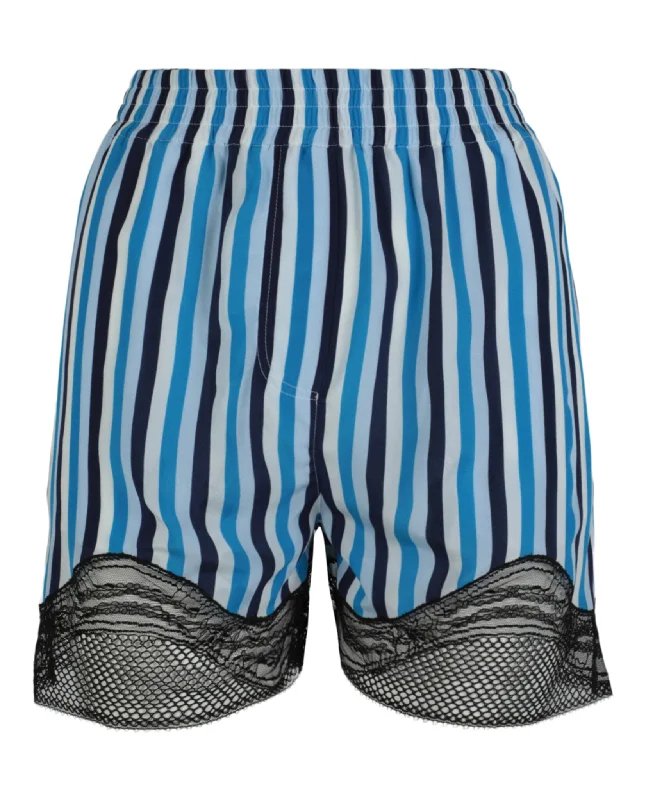 Lace-Trim Stripe Silk Shorts