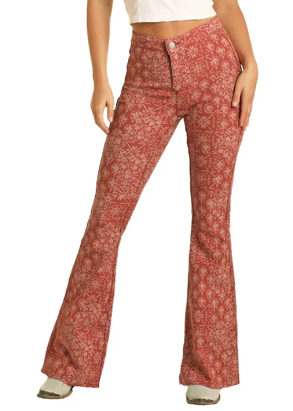 Reversible Bandana Flare Jeans In Red