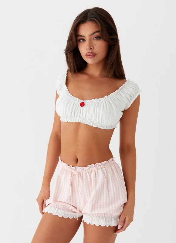 Active Essentials Weston Lace Trim Shorts - Pink Gingham