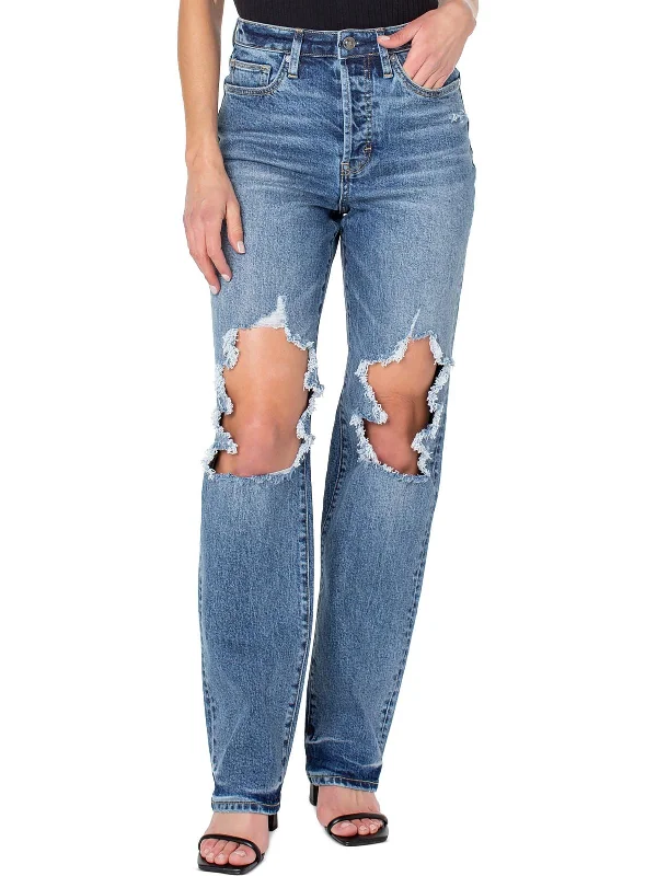 Womens Denim Light Wash Straight Leg Jeans