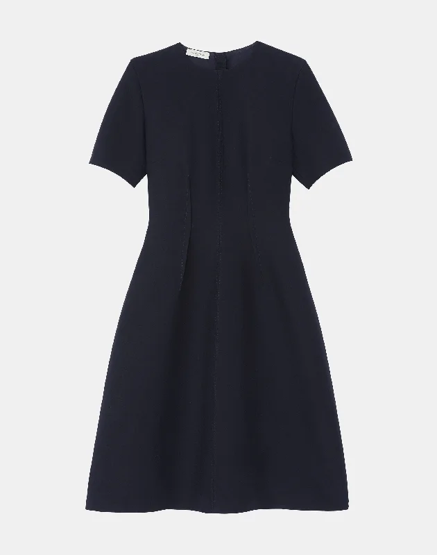 Lounge Wear Wool-Silk Crepe Flared Dress
