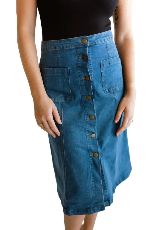 A-Line Button Down Denim Skirt