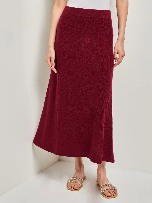 A-Line Textural Stripe Cashmere Midi Skirt