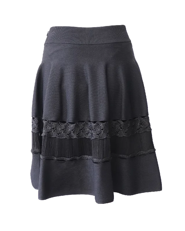 Alexander McQueen Engineered Ottoman Knit Skirt in Black Viscose