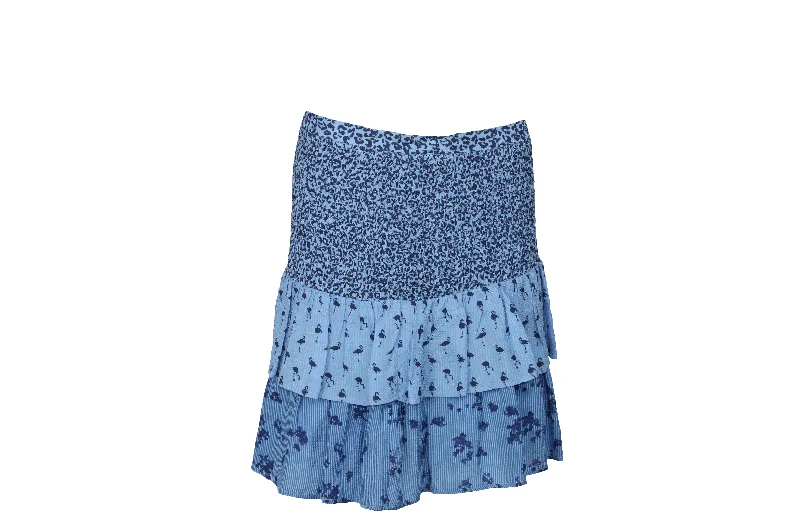 Baum und Pferdgarten Salwa Tiered Printed Mini Skirt in Blue Viscose