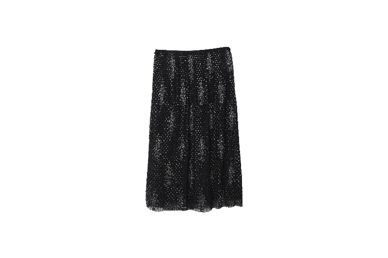 Boss Velyssa Pleated A-Line Skirt with Sparkly Embroidery in Black Polyester