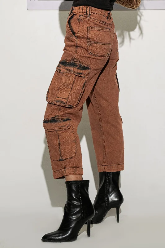 Denim Brown Washed Cargo Jeans