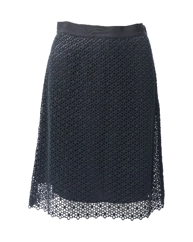 Carolina Herrera Lace Skirt in Black Cotton