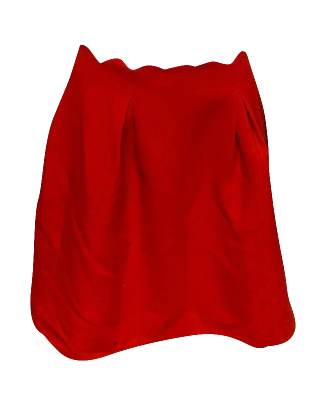 Claudie Pierlot Scalloped Skirt in Red Viscose