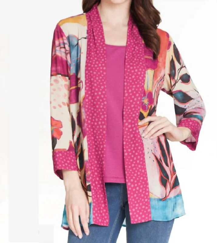 Crinkle Kimono Jacket In Floral Print