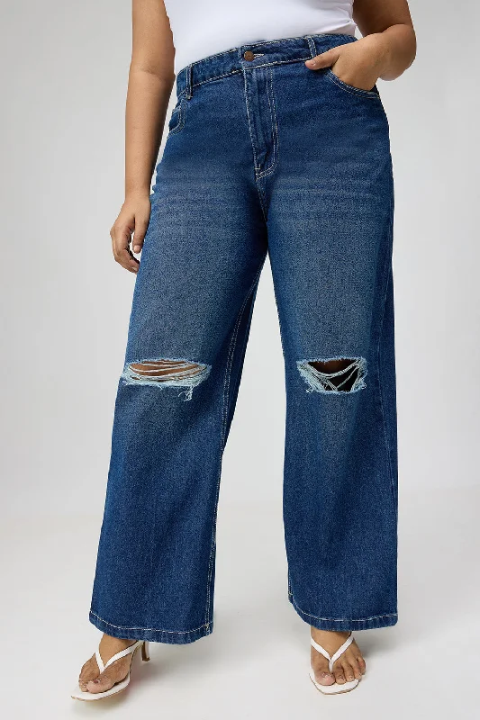 Curve High Waisted Ripped Straight Fit Jeans