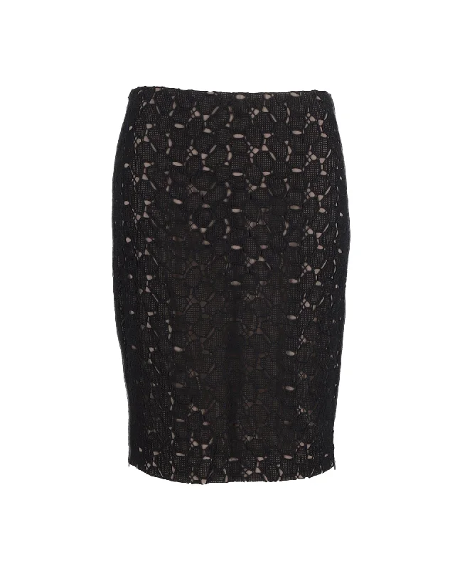 Diane Von Furstenberg Clover Lace Pencil Skirt in Black Polyester