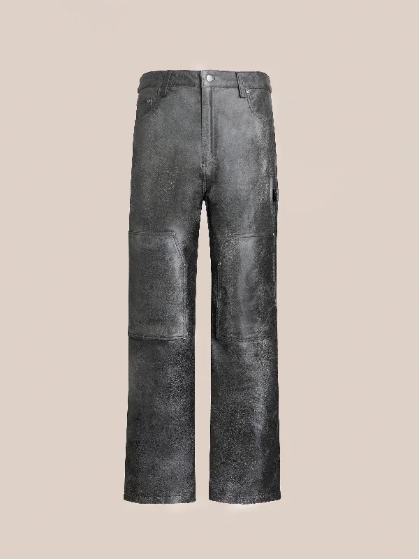 Distressed Genuine Leather Carpenter Pants