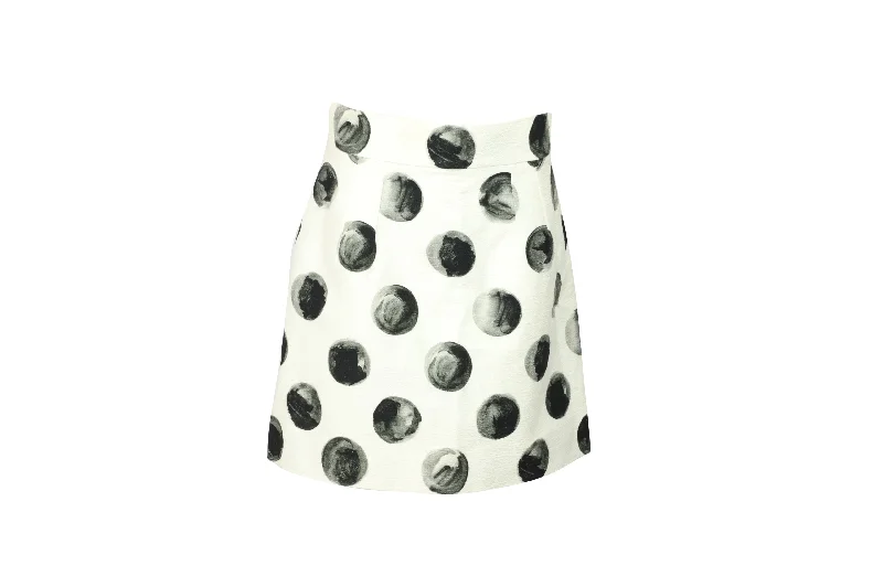 Dolce & Gabbana Painted Polka Dot Print Skirt in White Cotton