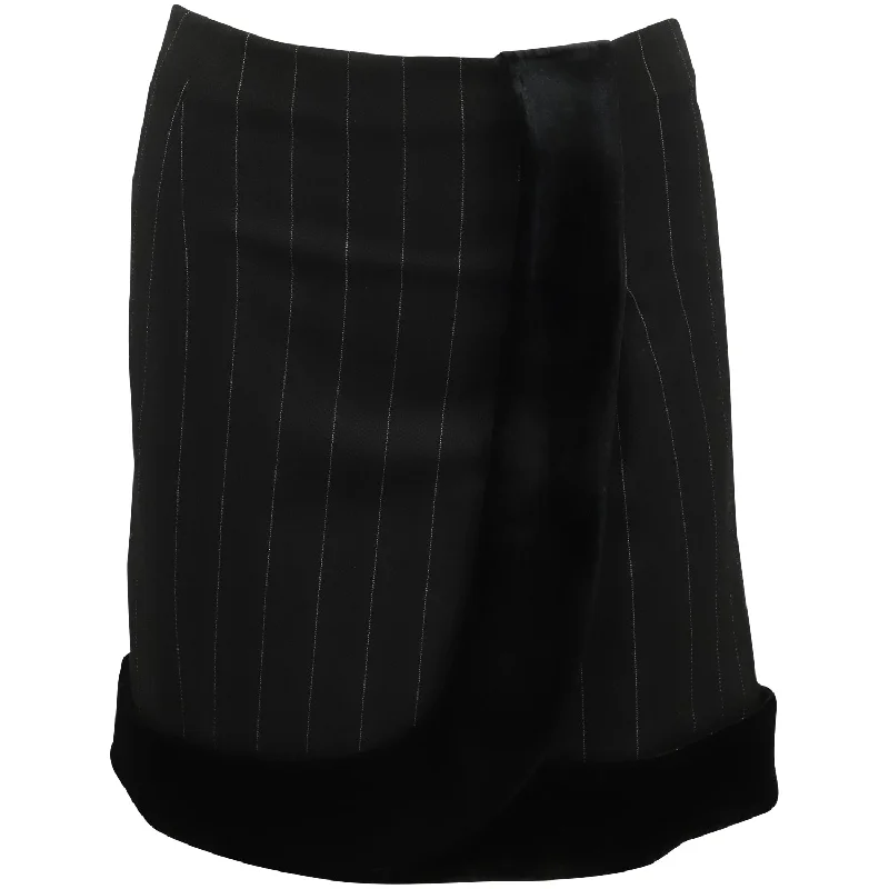 Emporio Armani  Pinstripe with Faux Fur Trim in Black Wool