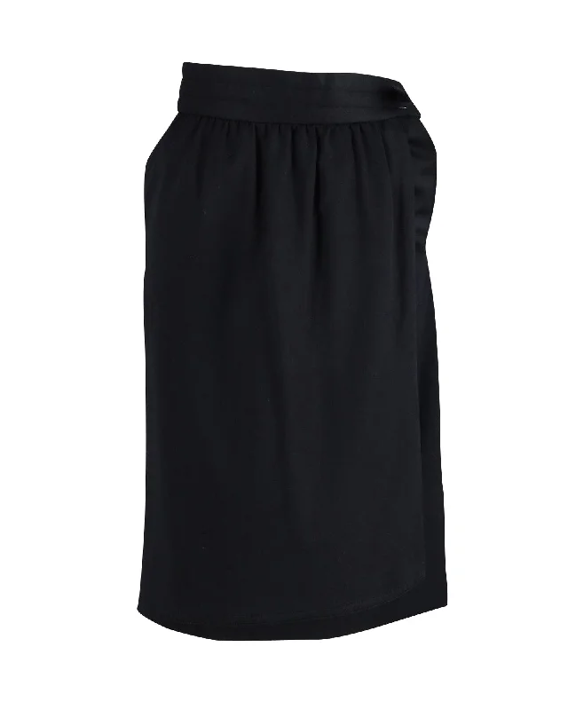 Escada Wrap Over Style Midi Skirt in Black Wool