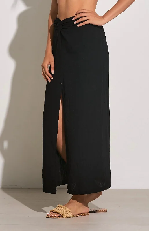 Faux Wrap Maxi Skirt In Black