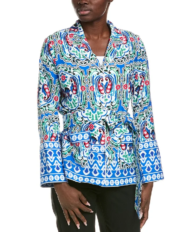 Gracia Colorful Abstract Print Waist Tie Jacket