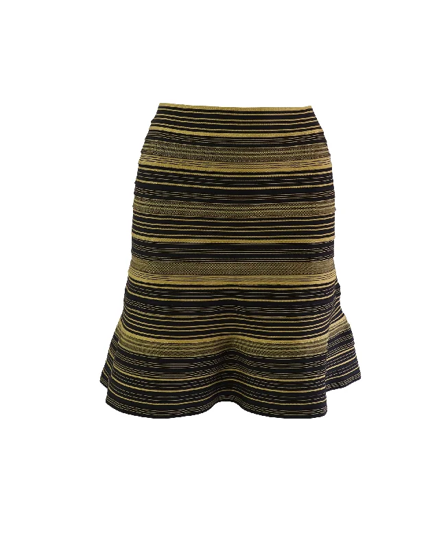 Herve Leger Banded Flare Skirt in Yellow/Black Cotton