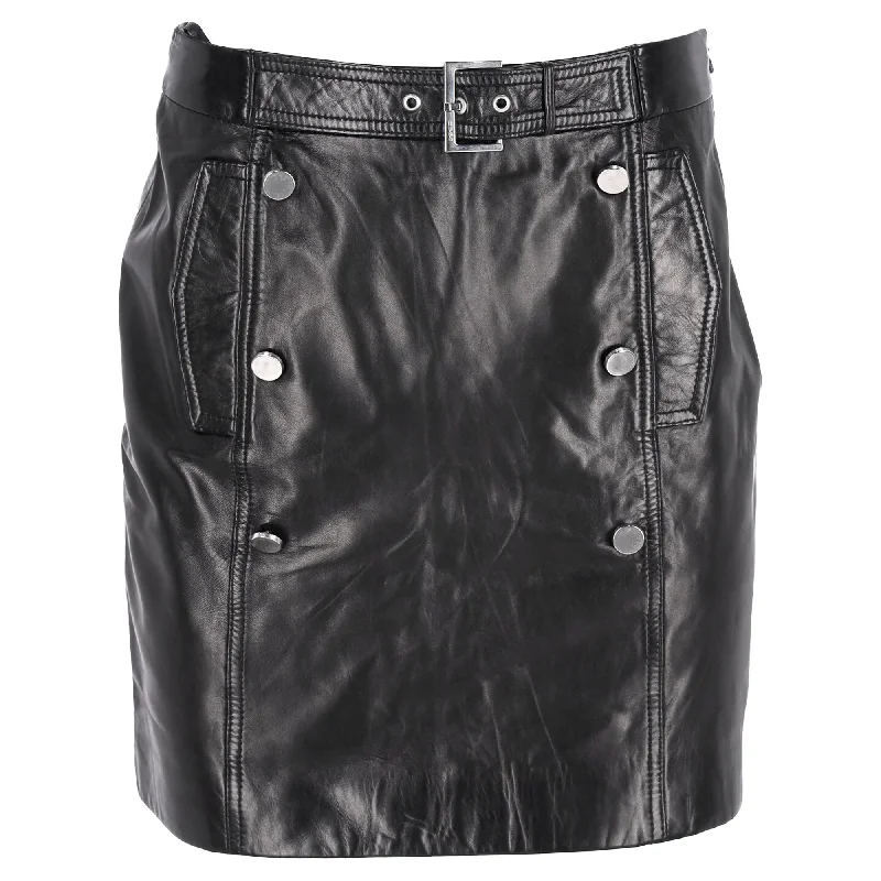 Hugo Boss Mini Belted Skirt in Black Faux Leather