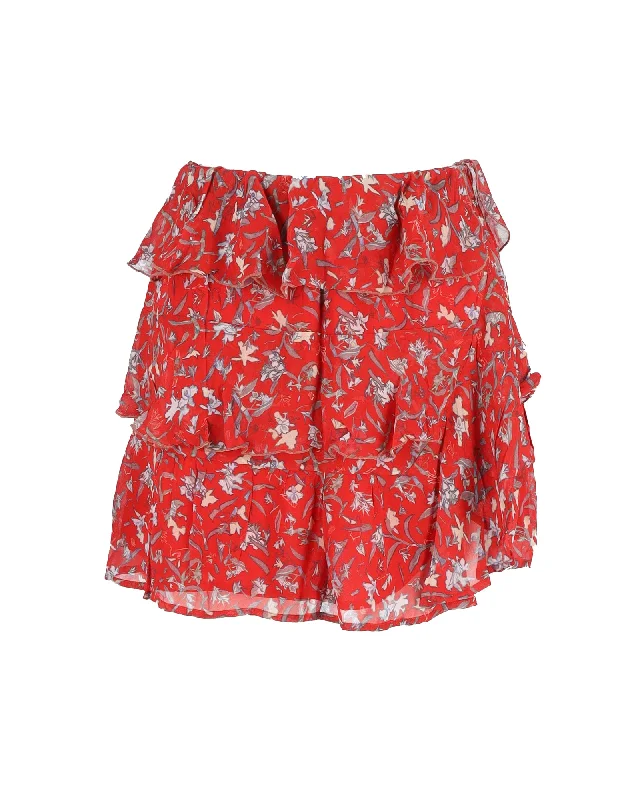 Iro Printed Mini Skirt in Red Viscose