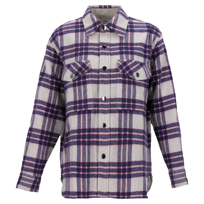 Isabel Marant Etoile Checkered Overshirt in White and Blue Wool