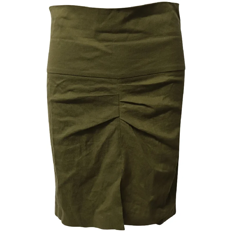 Isabel Marant Wide Waistband Gathered Pencil Skirt in Olive Green Linen