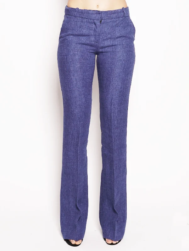 Pantalone in lino a zampa Blu Royal