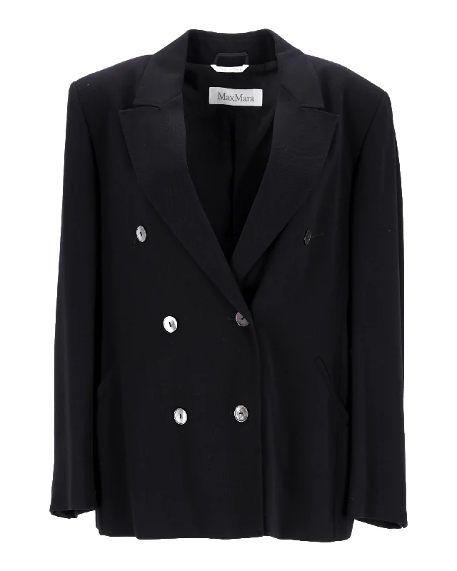 Max Mara Double Breasted Blazer in Navy Blue Virgin Wool