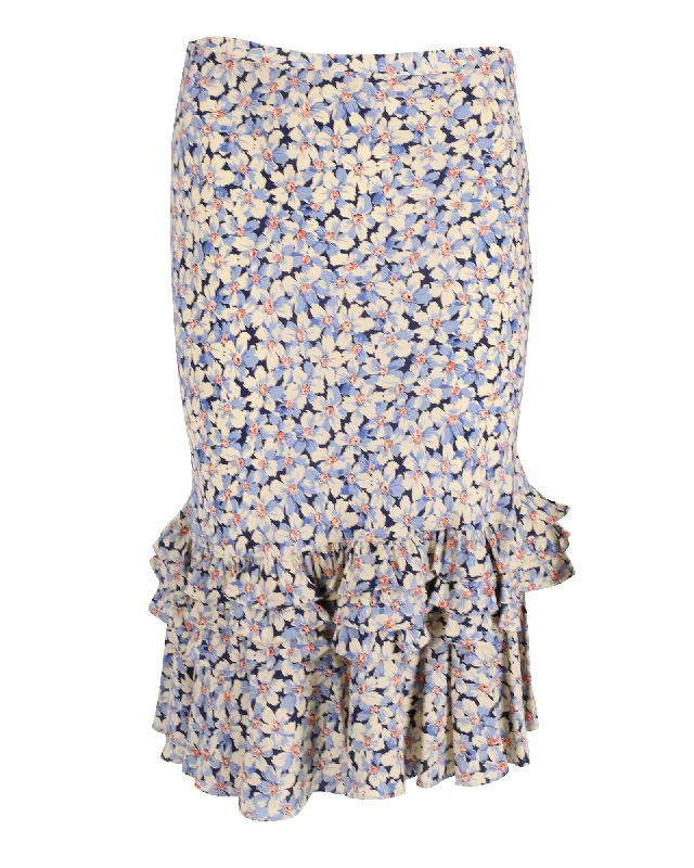 Ralph Lauren Floral Ruffled Midi Skirt in Multicolor Cotton