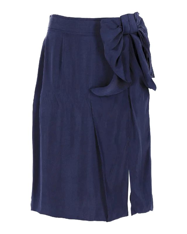 Red Valentino Bow Skirt in Navy Blue Cupro