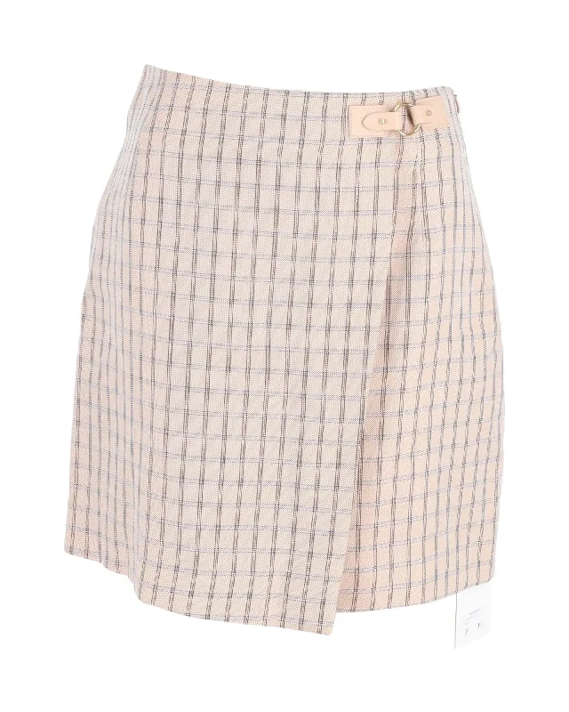 Sandro Paris Meredith Checked Mini Wrap Skirt in Pink Cotton