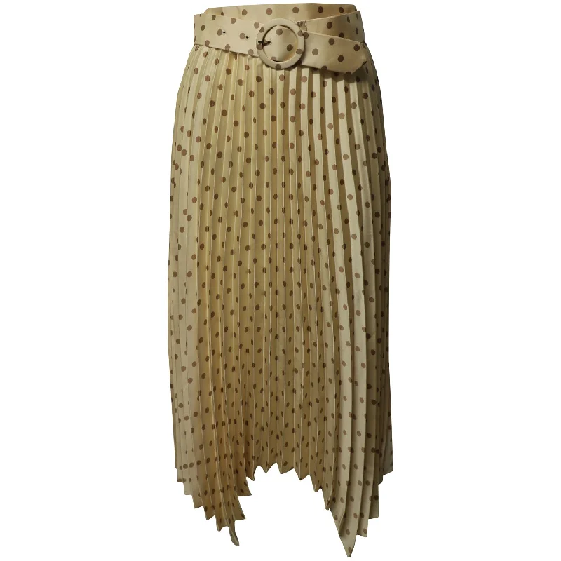 Sandro Pleated Maxi Skirt with Belt in Gold Silk