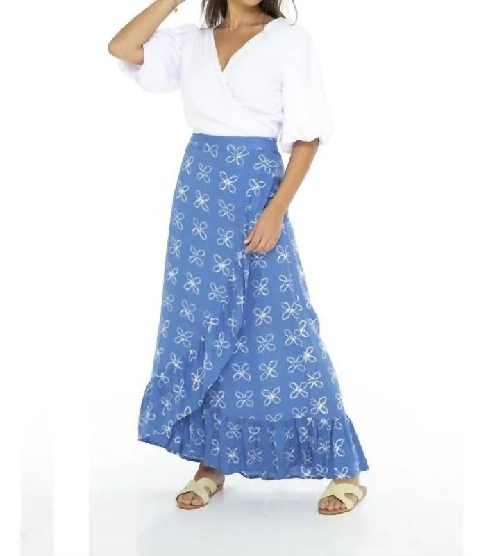 Shibori Long Wrap Skirt In Blue