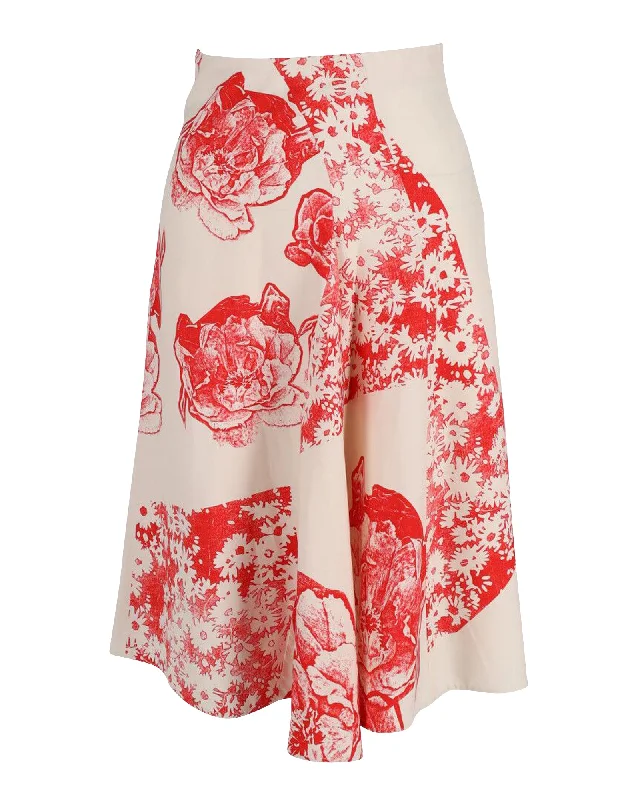 Stella McCartney Floral Print A-Line Skirt in Cream Silk