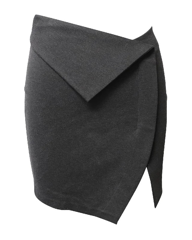 The Attico Slit-Detail Deconstructed-Effect Skirt in Grey Viscose