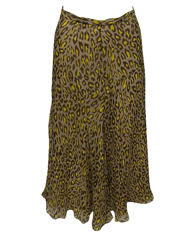 Theory Leopard Midi Skirt in Multicolor Silk