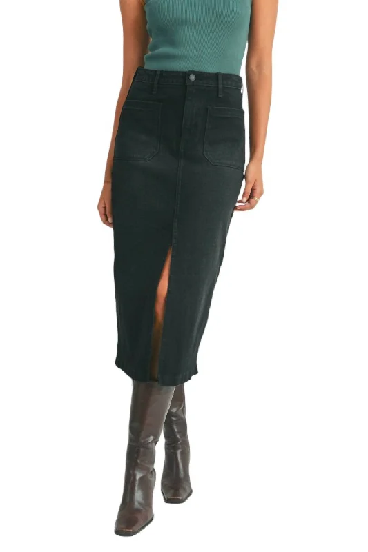 Utility Pocket Midi Skirt In Washed Black