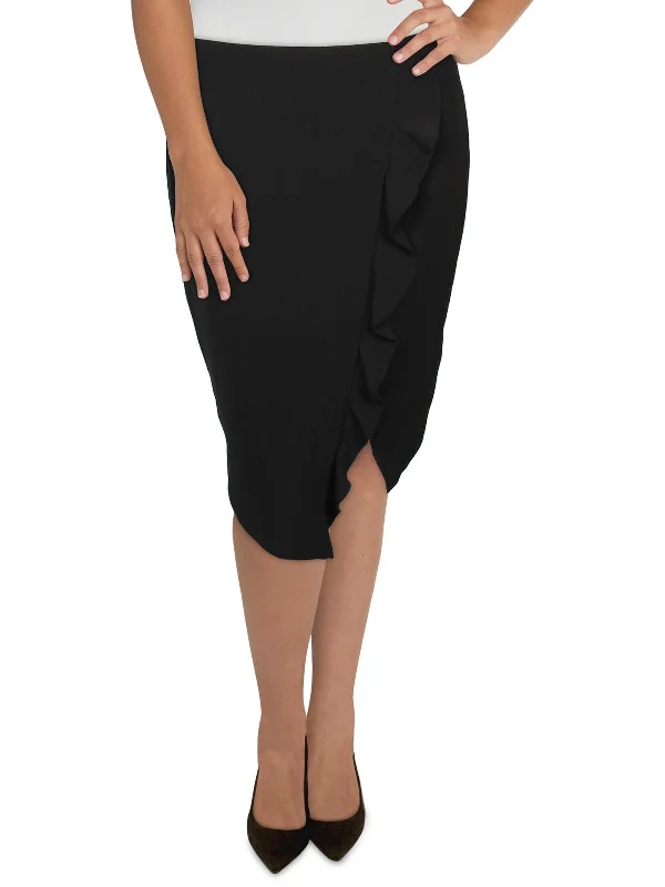 Womens Asymmetric KneeL Midi Skirt