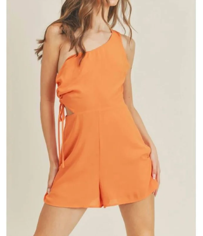 Clara One-Shoulder Romper In Tangerine