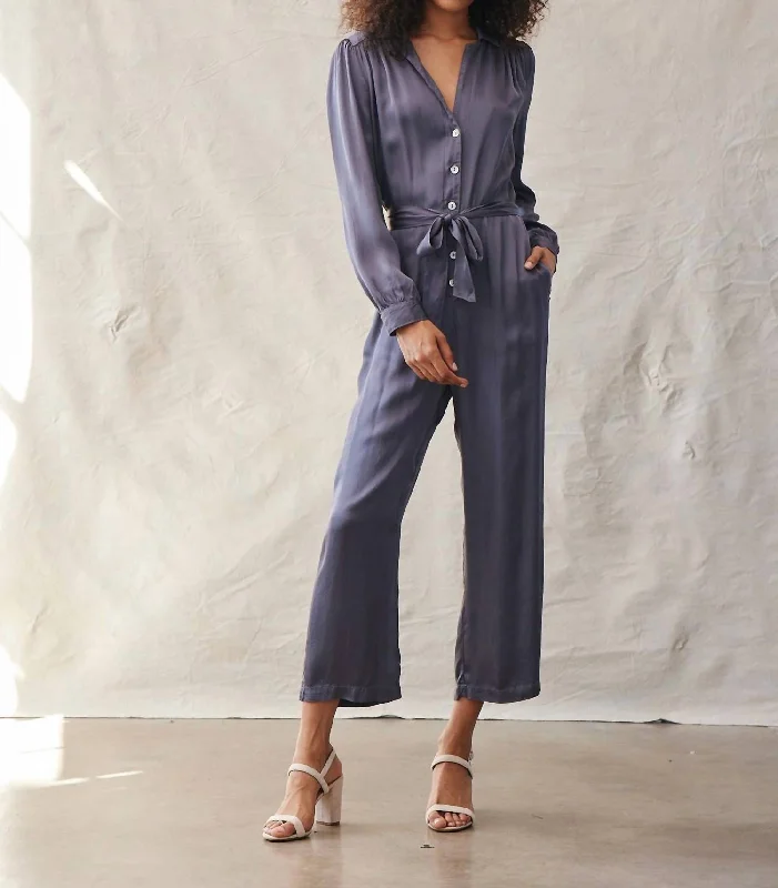 Modernism Gathered Button Front Jumpsuit In Smoke Shadow