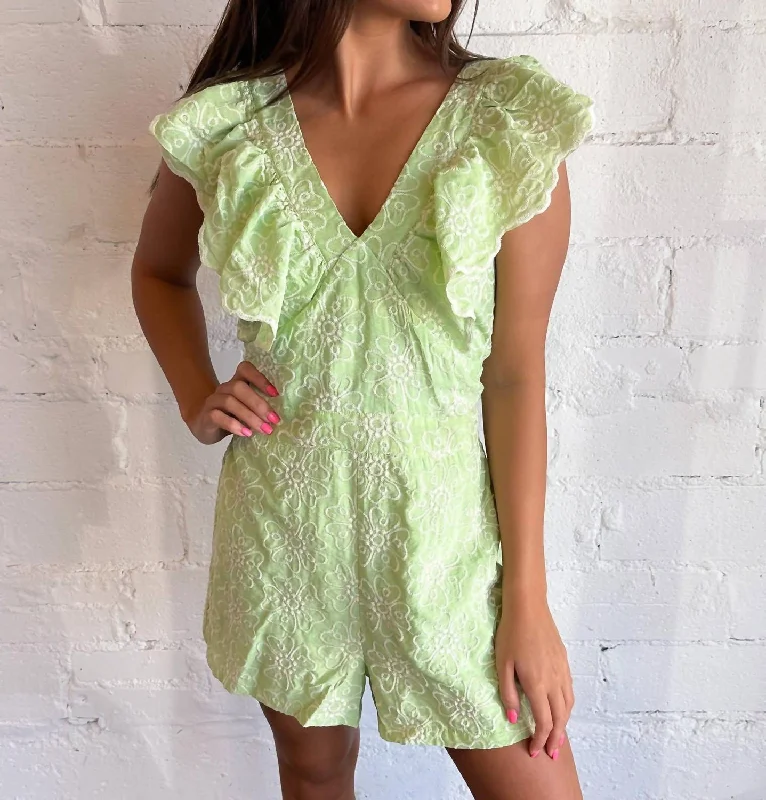 Janne Eyelet Romper In Green