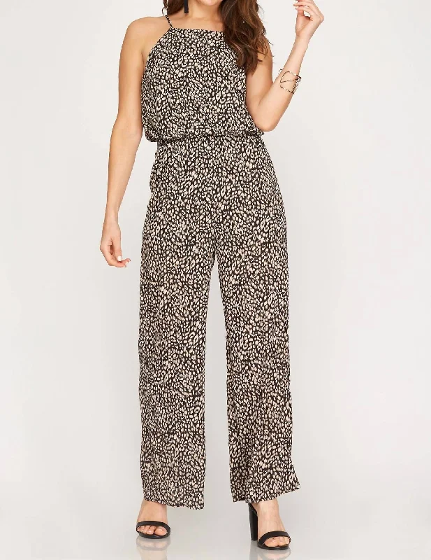 High-end Sense Leopard Print Jumpsuit In Black
