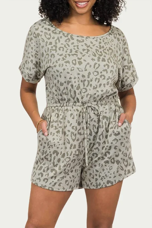 Leopard Stretch Modal-Blend Romper In Olive