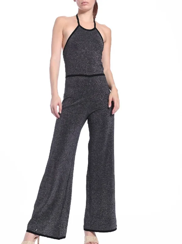 Casual Choice Lurex Halter Jumpsuit In Black