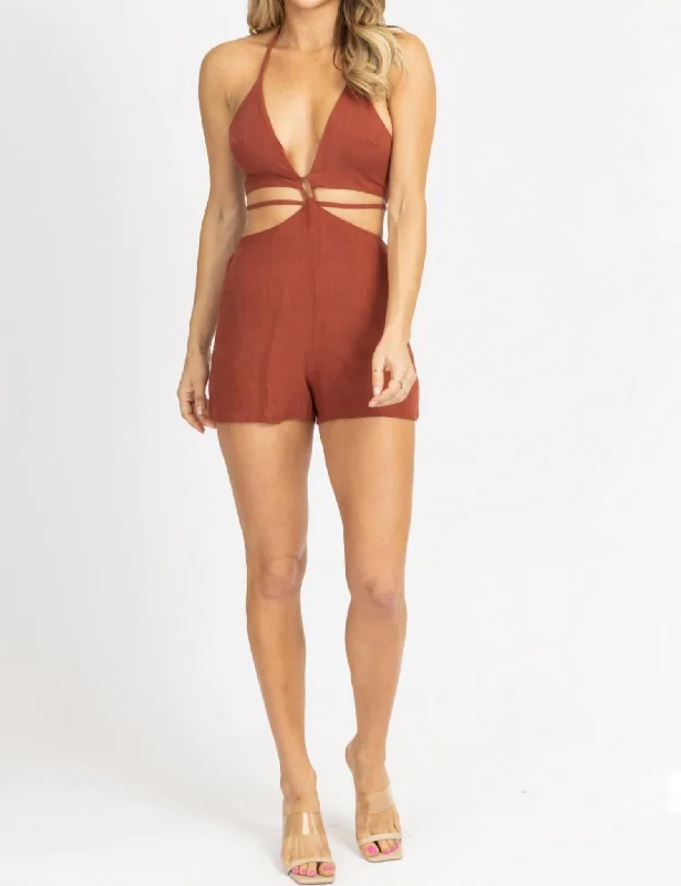 Multi-Way Cutout Tie Back Romper In Cinnamon