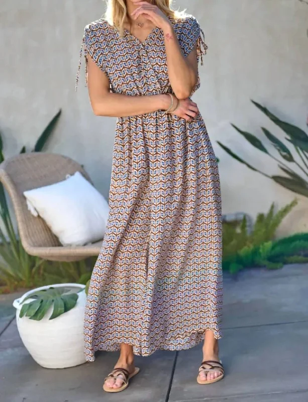 Personal Design Printed V Neck Sleeveless Wide Leg Jumpsuit In Teal Blue
