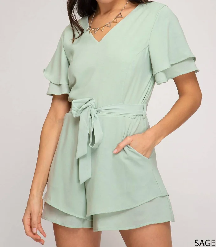 Fashion Expert Ruffled Romper In Sage