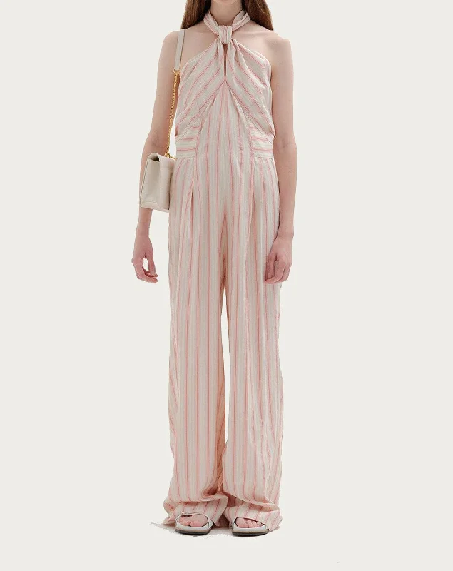 Siesta Haltered Jumpsuit In Pink Stripe