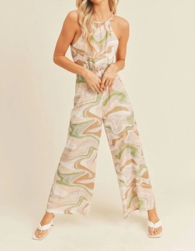 Swirl Print Cut Out Jumpsuit In Strawberry Swirl